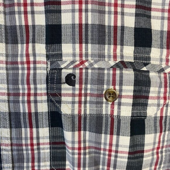 Carhartt‎ Men's Short Sleeve Button Up Medium Black Plaid Shirt - Picture 5 of 7